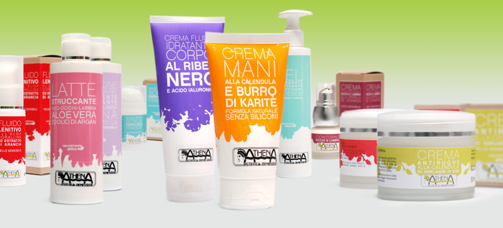 Linea prodotti viso, corpo, mani di estetica Athena